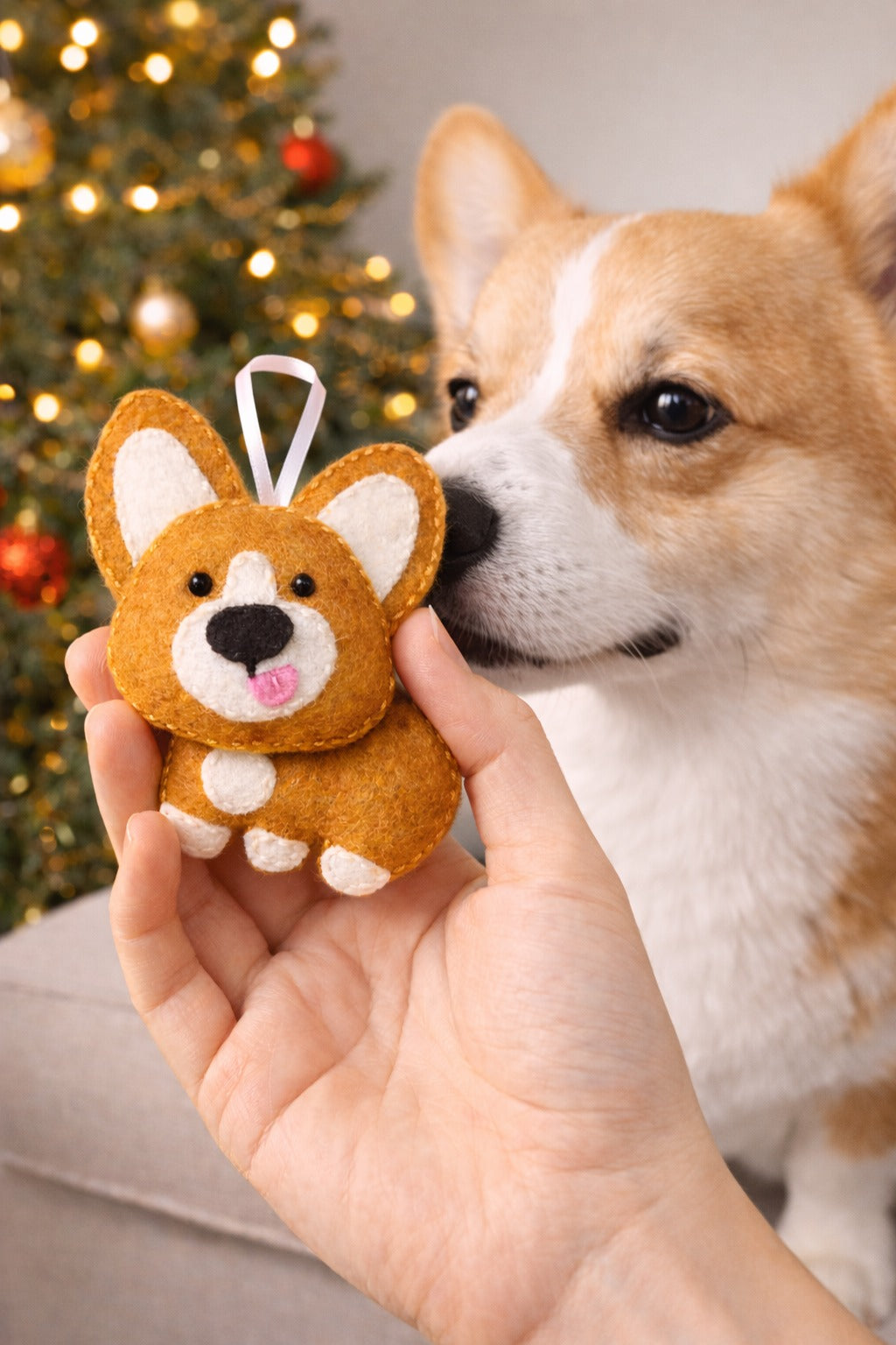 Handmade Felt Corgi Ornament, Cute Corgi Fabric Ornament Gift, Custom Name Pet Ornament, Hanging Decor, Ornament Craft, Holiday Ornament