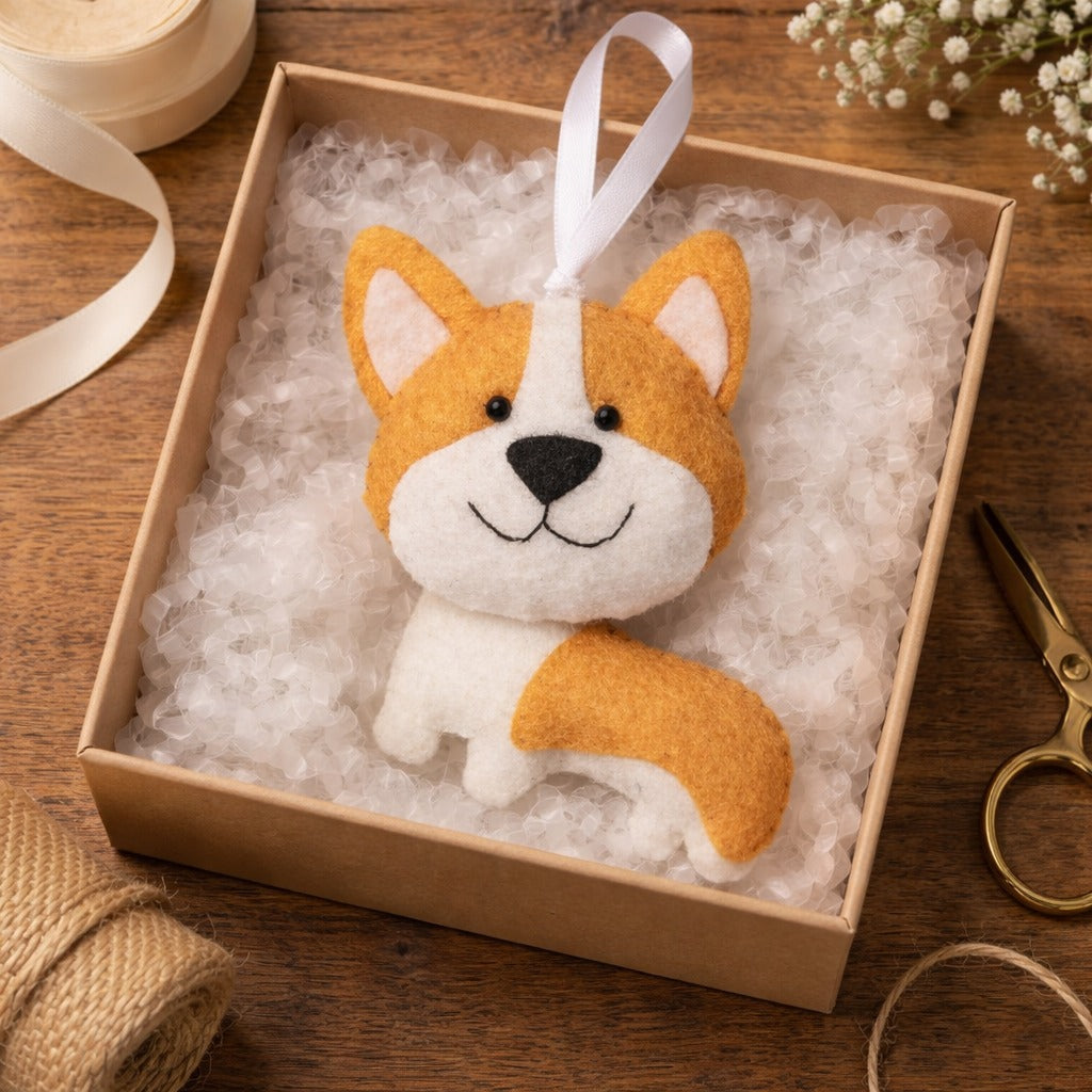 Handmade Felt Corgi Ornament, Funny Corgi Fabric Ornament Gift, Custom Name Pet Ornament, Hanging Decor, Holiday Ornament