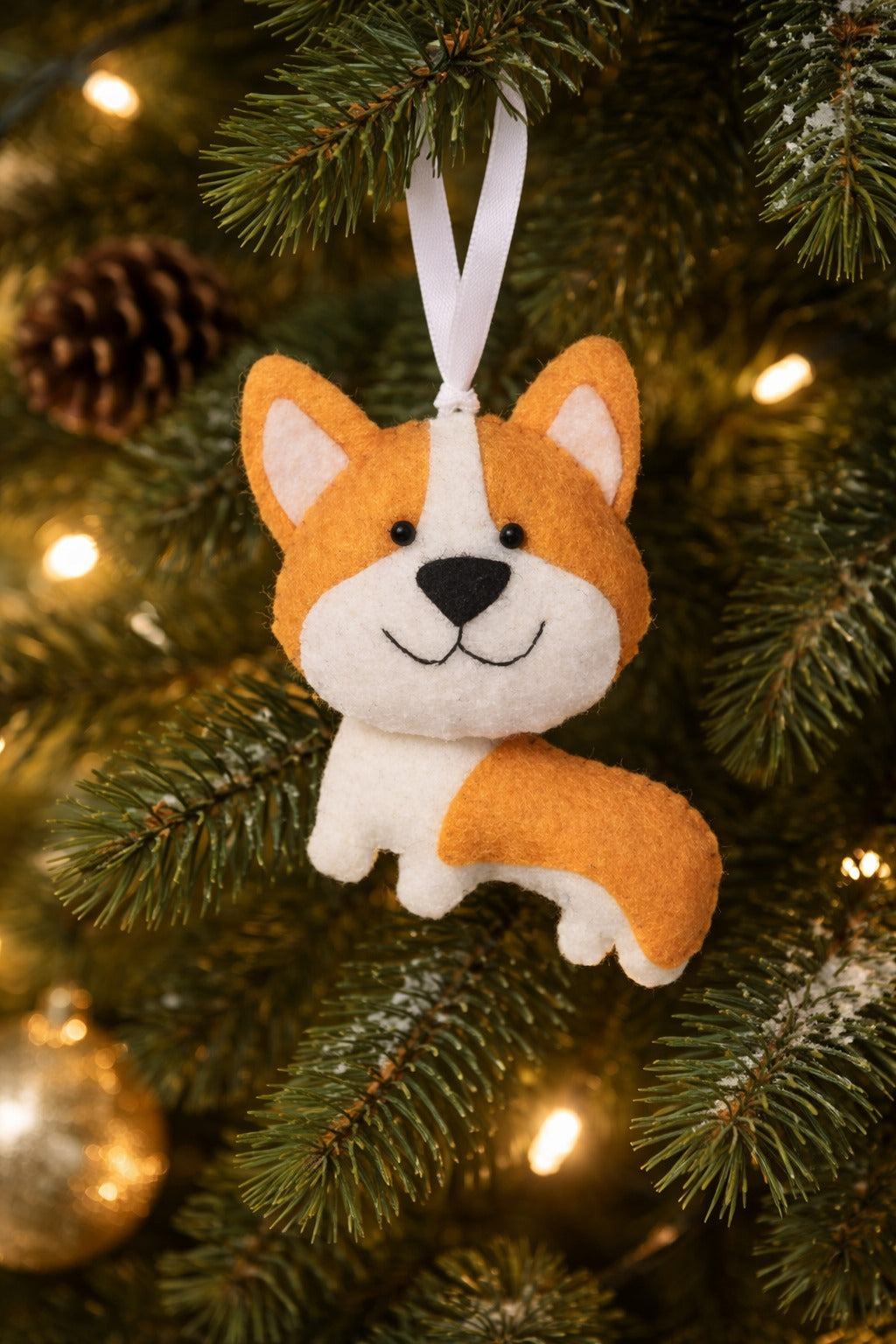 Handmade Felt Corgi Ornament, Funny Corgi Fabric Ornament Gift, Custom Name Pet Ornament, Hanging Decor, Holiday Ornament