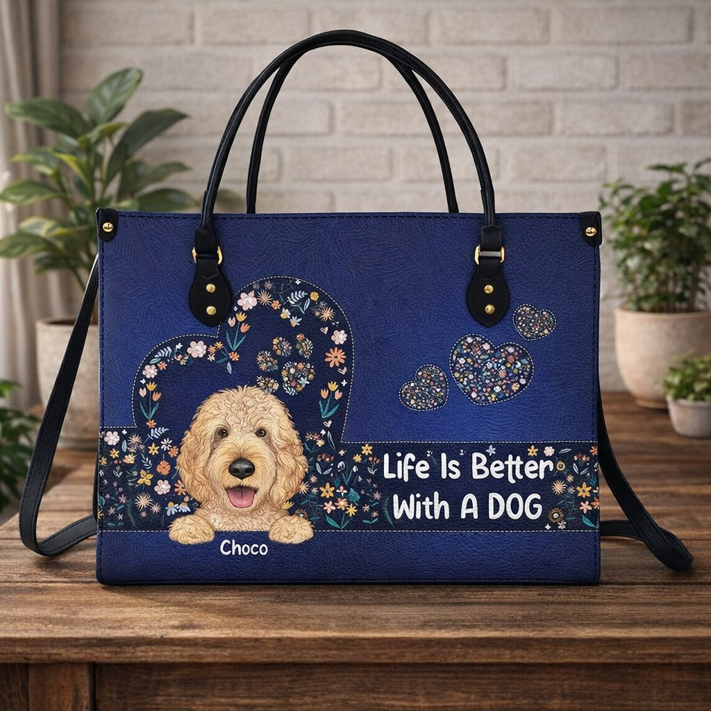 Like Is Better Dog Handbag, Personalized Dogs Leather Handbag, Dog Wallet/Shoulder Bag, Custom Pet Bag, Retro Handbag, Dog Mom Bag Gift