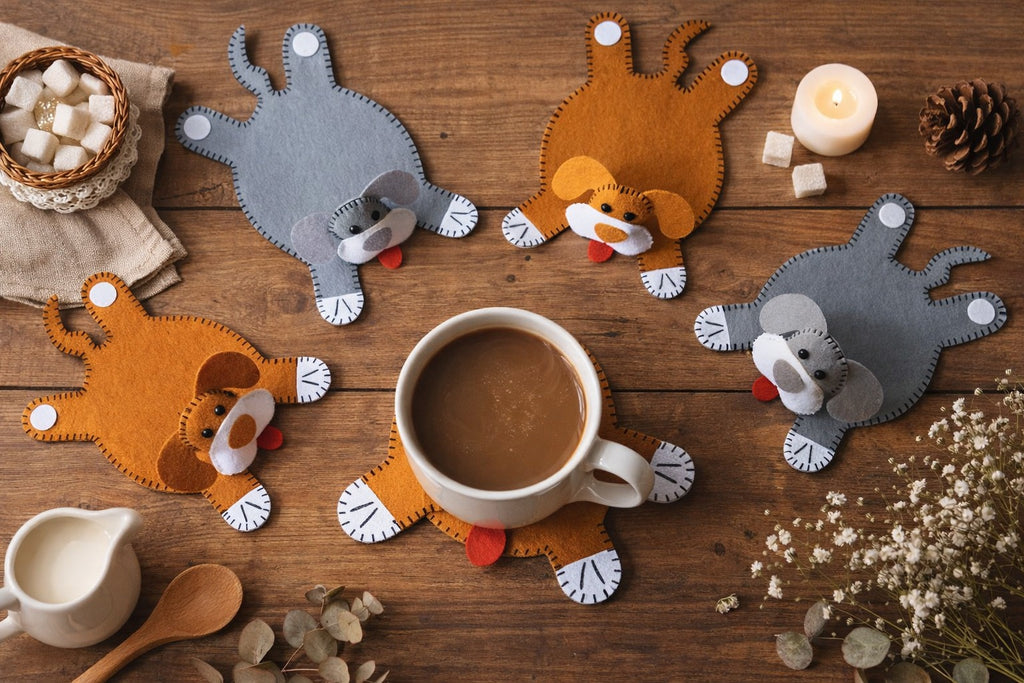 Handmade Felt Dog Coaster, Cute Pet Coaster, Dog Cup Coaster, Handmade Felt Mug Mat, Dog Lover Gift, Coffee Table Decor