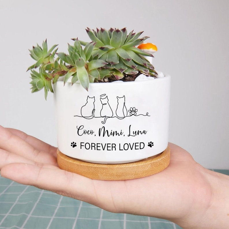 Forever Loved Cat Plant Pot, Personalized Cat Memorial Plant Pot, Custom Cat Memorial for Beloved Cat, Cat Lover Gift