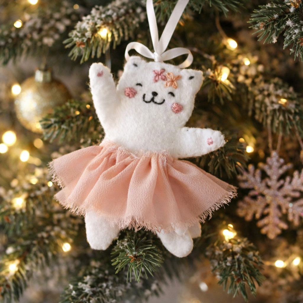Custom Baby Cat Handmade Felt Ornament, Personalized Felt Cat Ornament With Name, Embroidered Name With Ornament, Christmas Tree Hanging Decor