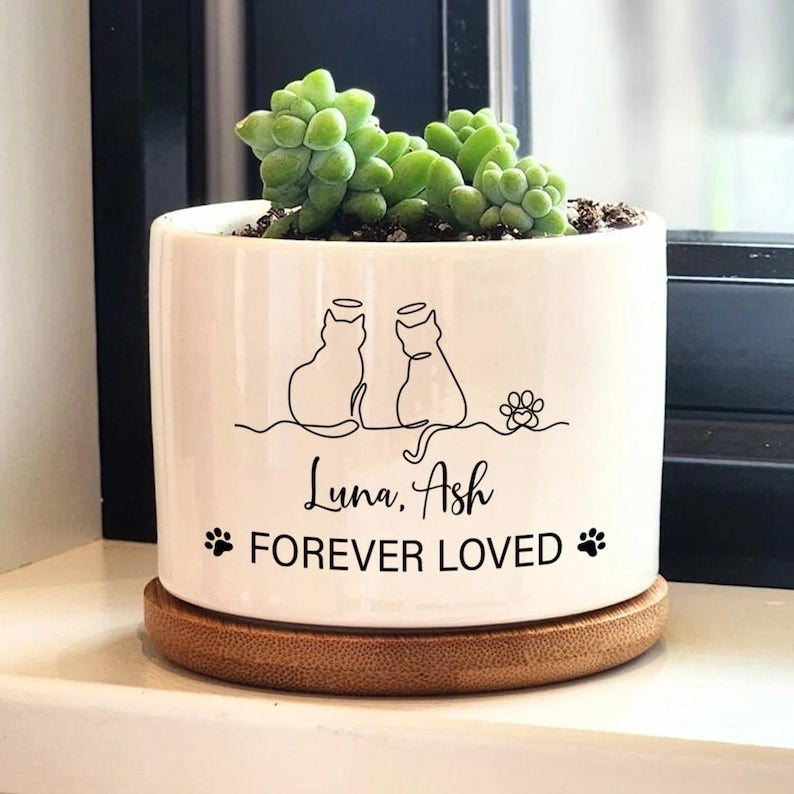 Forever Loved Cat Plant Pot, Personalized Cat Memorial Plant Pot, Custom Cat Memorial for Beloved Cat, Cat Lover Gift