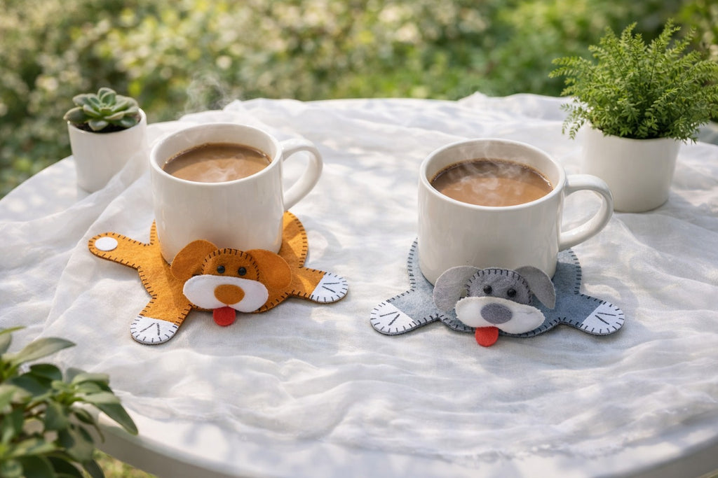 Handmade Felt Dog Coaster, Cute Pet Coaster, Dog Cup Coaster, Handmade Felt Mug Mat, Dog Lover Gift, Coffee Table Decor