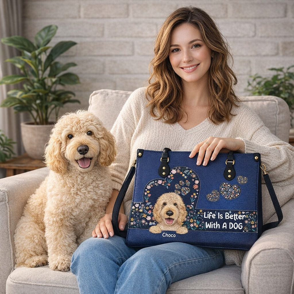 Like Is Better Dog Handbag, Personalized Dogs Leather Handbag, Dog Wallet/Shoulder Bag, Custom Pet Bag, Retro Handbag, Dog Mom Bag Gift