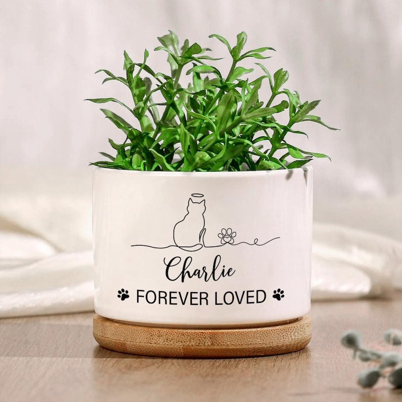Forever Loved Cat Plant Pot, Personalized Cat Memorial Plant Pot, Custom Cat Memorial for Beloved Cat, Cat Lover Gift