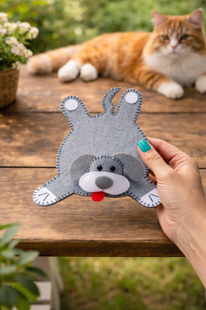 Felt Dog Coaster With Optional Name - Cute Puppy Drink Coaster In 4 Colors - Gift For Dog Lovers