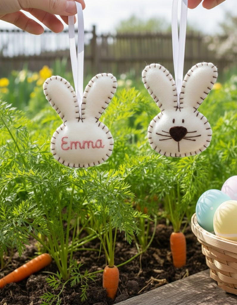 Bunny Felt Ornament With Name - Personalized Easter Bunny Ornament With Embroidered Name - Gift For Kids