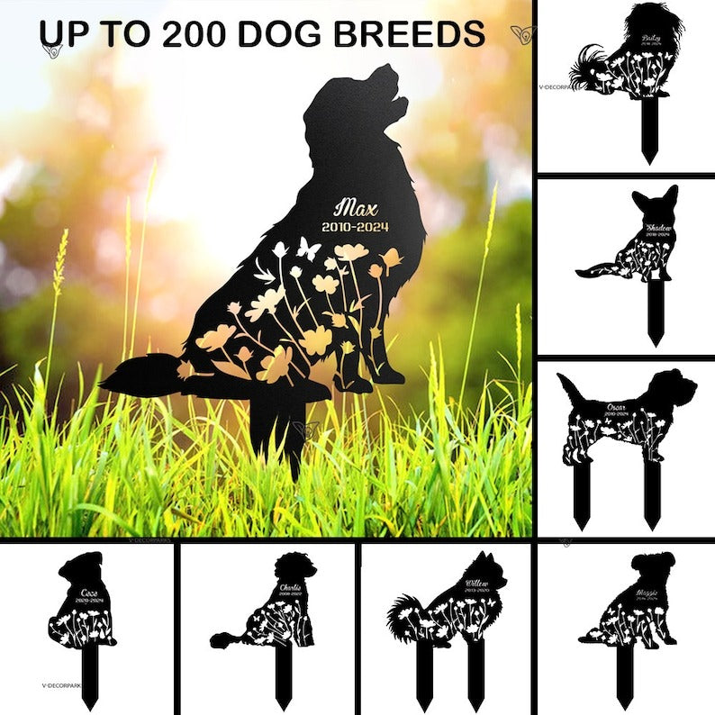 Custom Flower Dog Memorial Metal Sign, Custom Dog Breed Sign, Pet Memorial Gift, Pet Loss Gift, Remembrance Sign, Metal Garden Decor