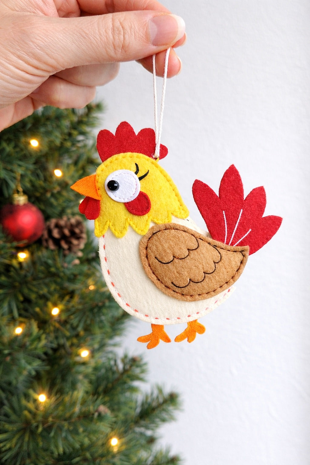 Rooster Felt Ornament With Name - Personalized Chicken Christmas Ornament - Gift For Chicken Lovers