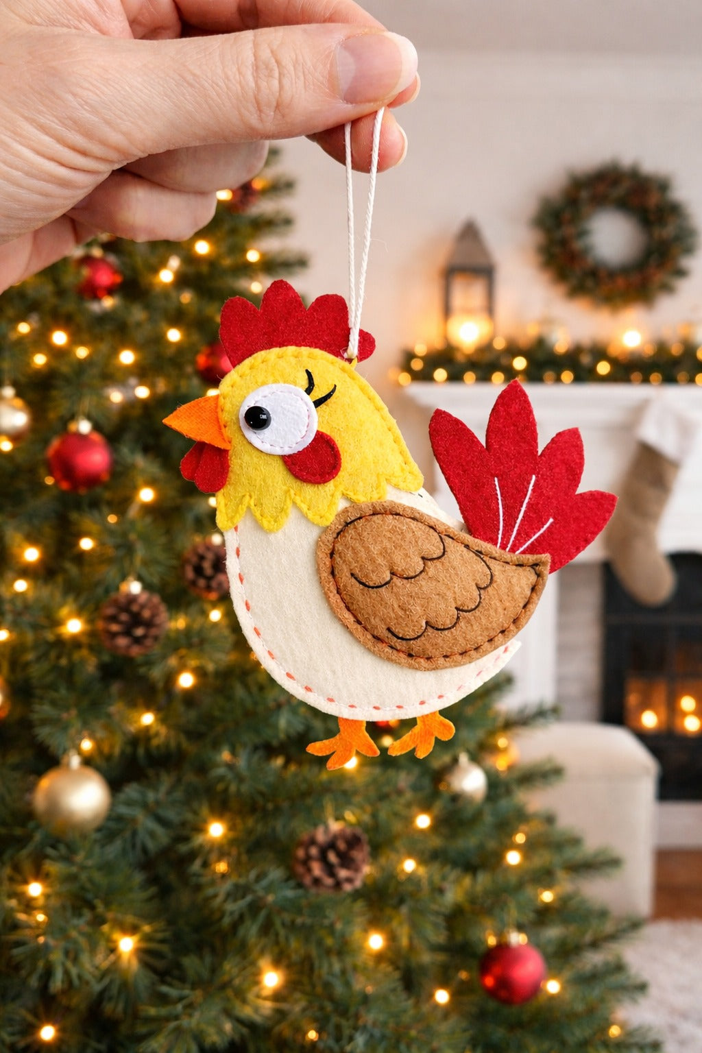 Rooster Felt Ornament With Name - Personalized Chicken Christmas Ornament - Gift For Chicken Lovers