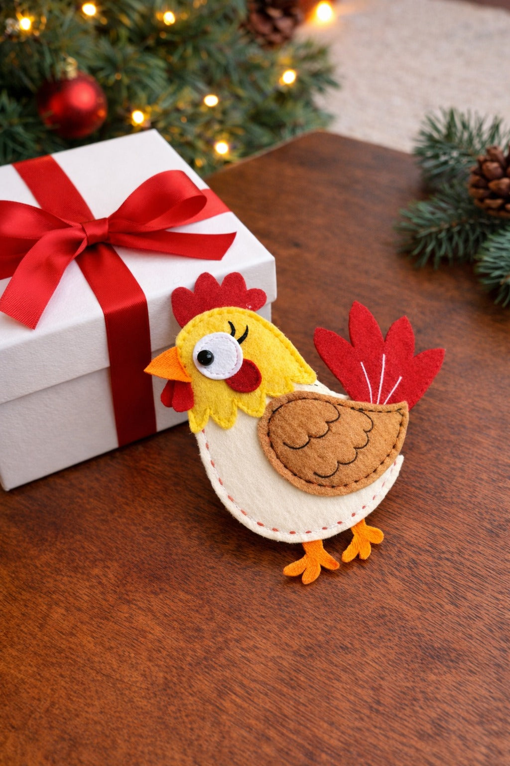Rooster Felt Ornament With Name - Personalized Chicken Christmas Ornament - Gift For Chicken Lovers