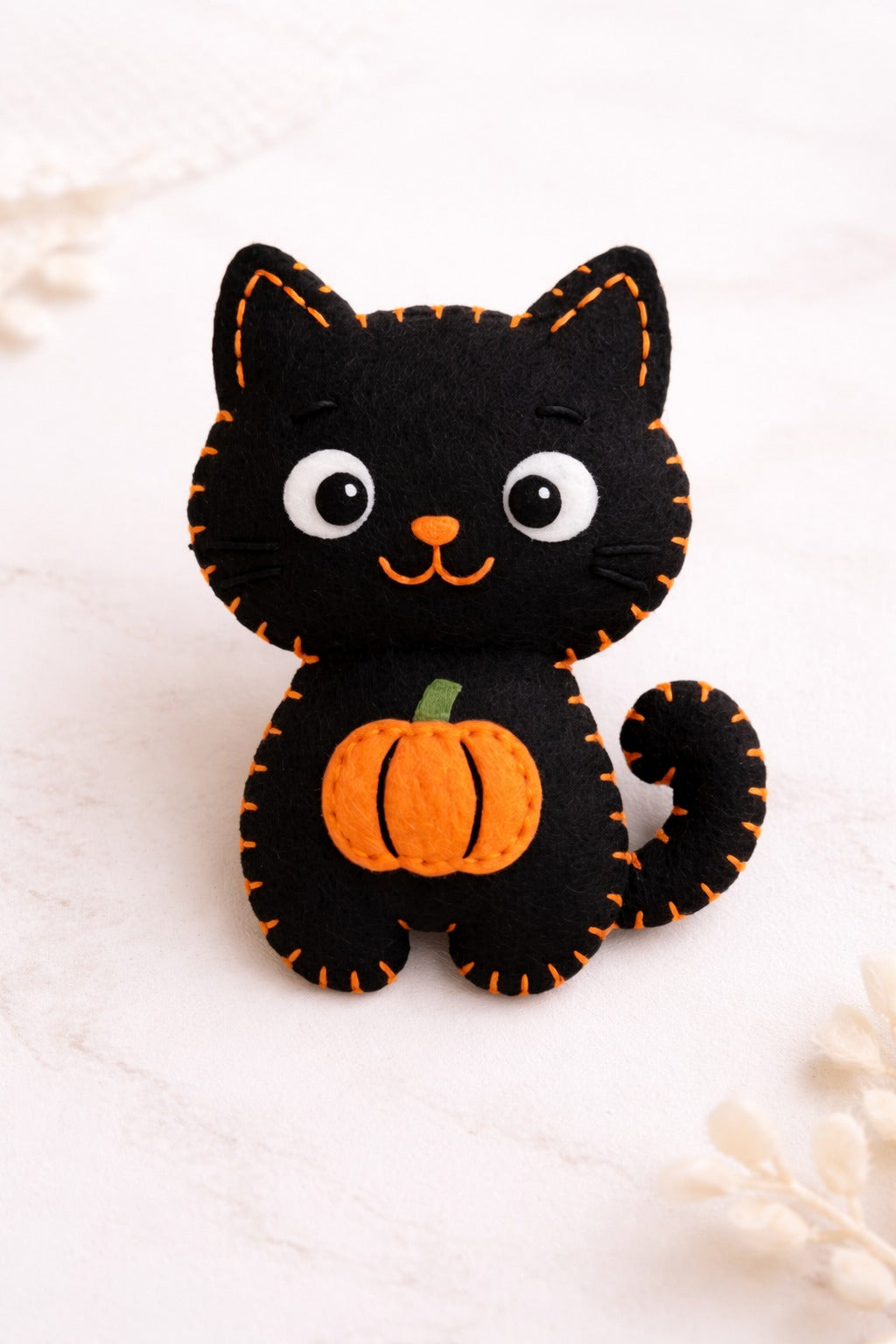 Pumpkin And Black Cat Felt Ornament - Personalized Halloween Cat Ornament With Name - Gift For Cat Lovers