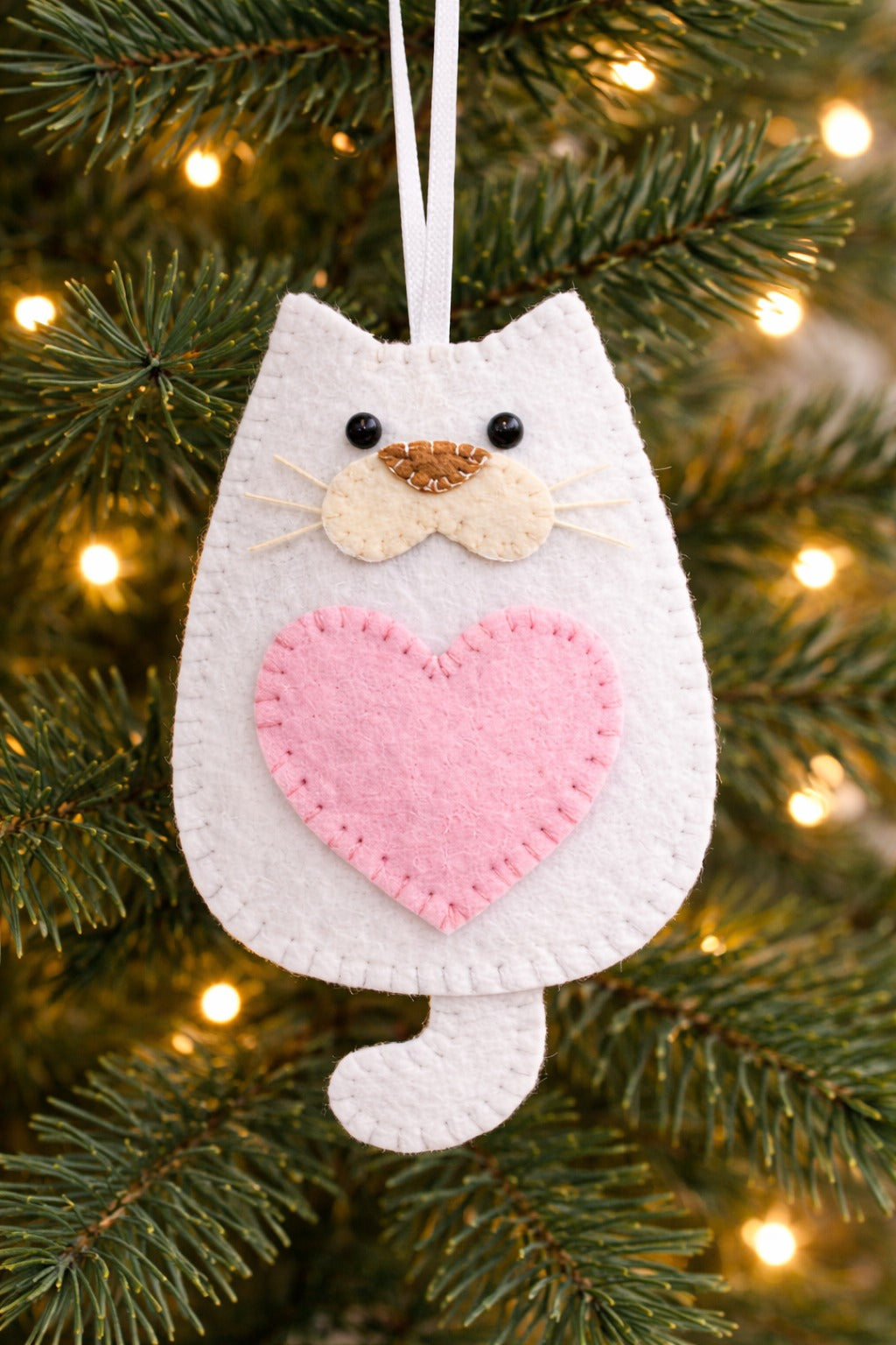 Handmade Cat Felt Ornament, Cute Cat Felt Ornament Gift, Cat Lover Gift, Hanging Decor, Holiday Ornament