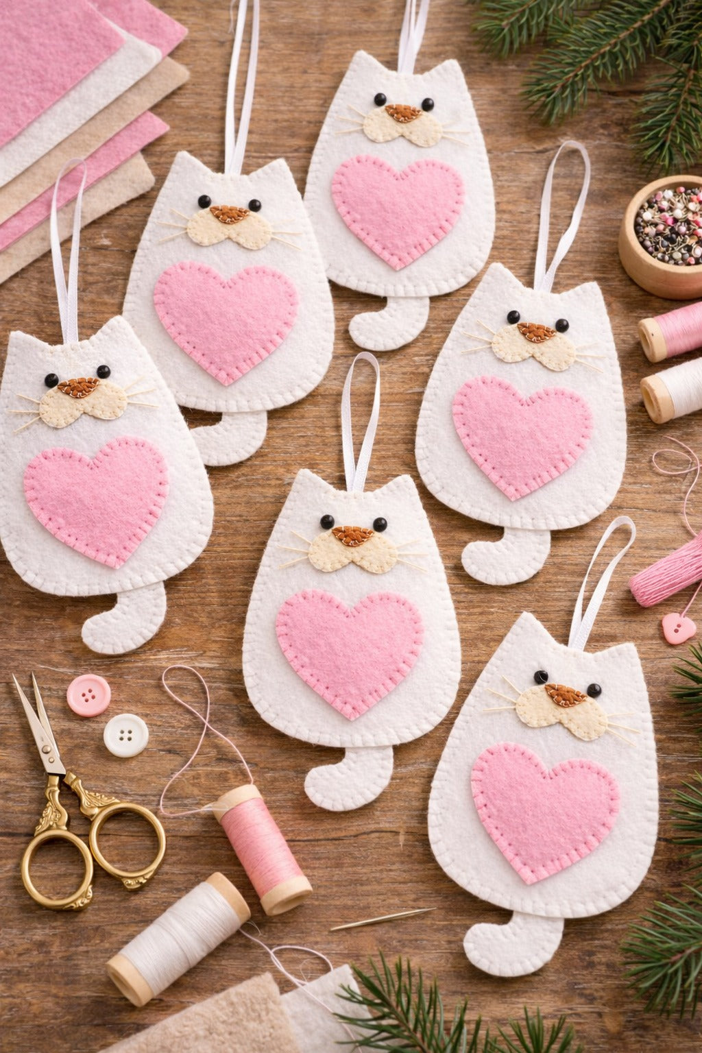 Handmade Cat Felt Ornament, Cute Cat Felt Ornament Gift, Cat Lover Gift, Hanging Decor, Holiday Ornament