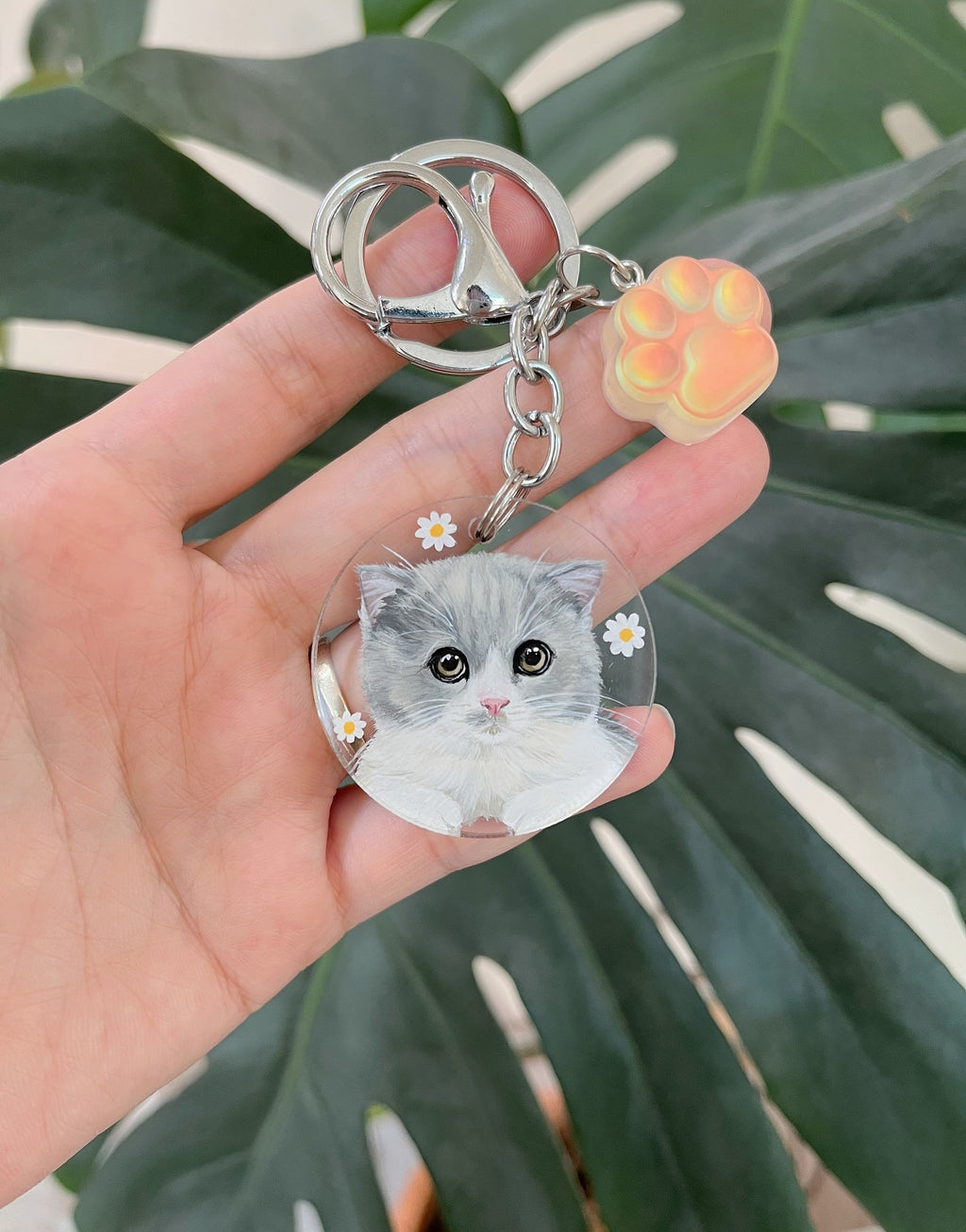 Hand-painted Pet Transparent Keychain, Custom Dog/Cat/Animal Portrait, Pet Gift, Art Keychain, Dog Cat Pet Keychain