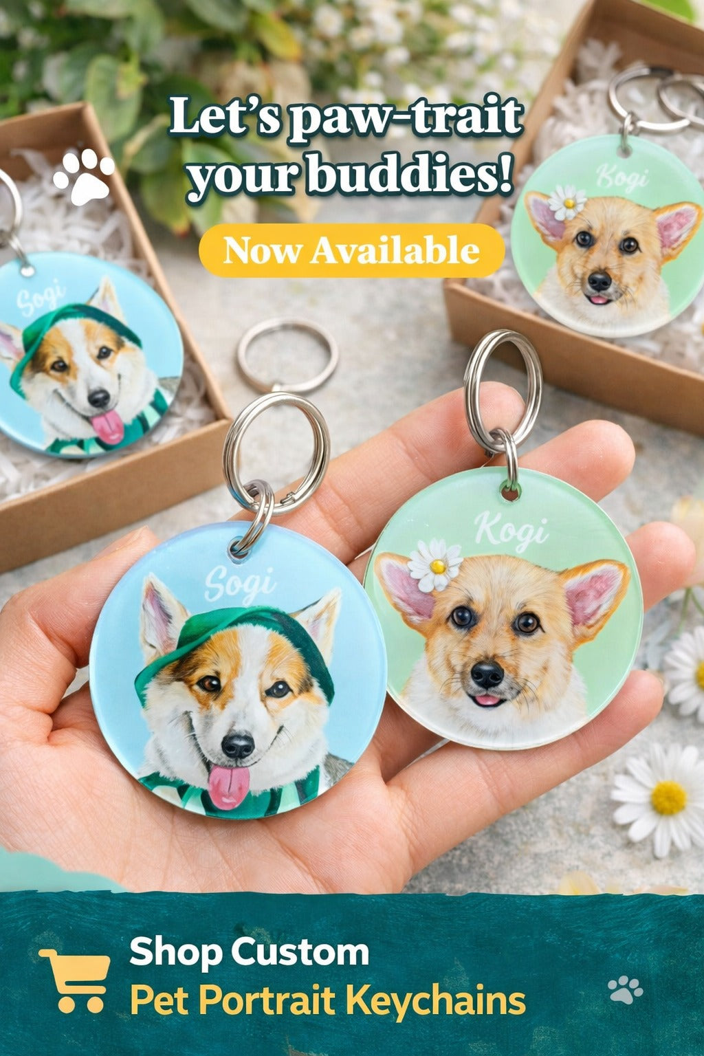 Hand-painted Pet Keychain, Custom Pet Portrait, Pet Gift, Art Keychain, Dog Cat Pet Keychain