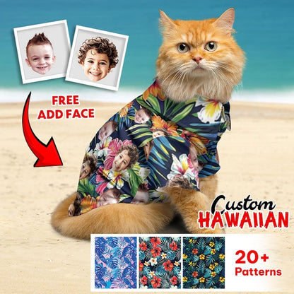 Personalized Photo Hawaiian Shirt For Pet, Cat Dog Hawaiian Shirt, Custom Photo Shirt, Cat Summer Shirt, Summer Pet Shirt, Tropical Pattern Shirt For Pet