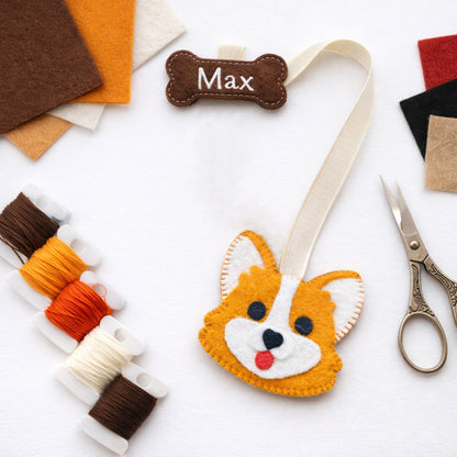 Corgi Felt Bookmark With Name Bone - Personalized Ribbon Bookmark With Embroidered Name - Gift For Dog Lovers