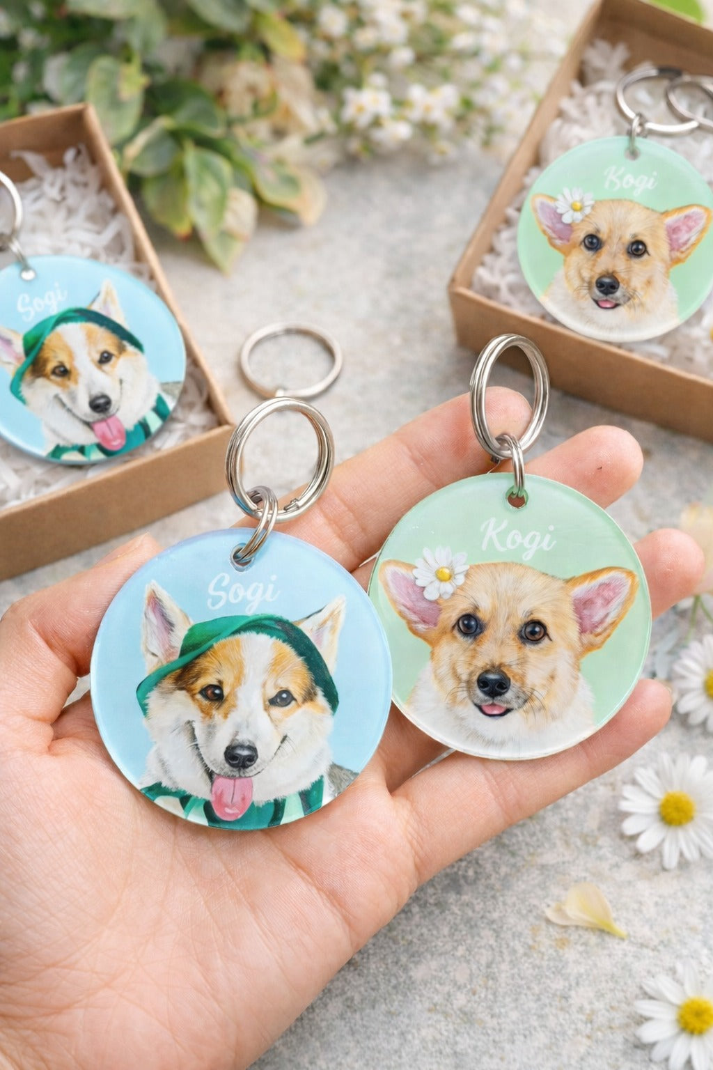 Hand-painted Pet Keychain, Custom Pet Portrait, Pet Gift, Art Keychain, Dog Cat Pet Keychain