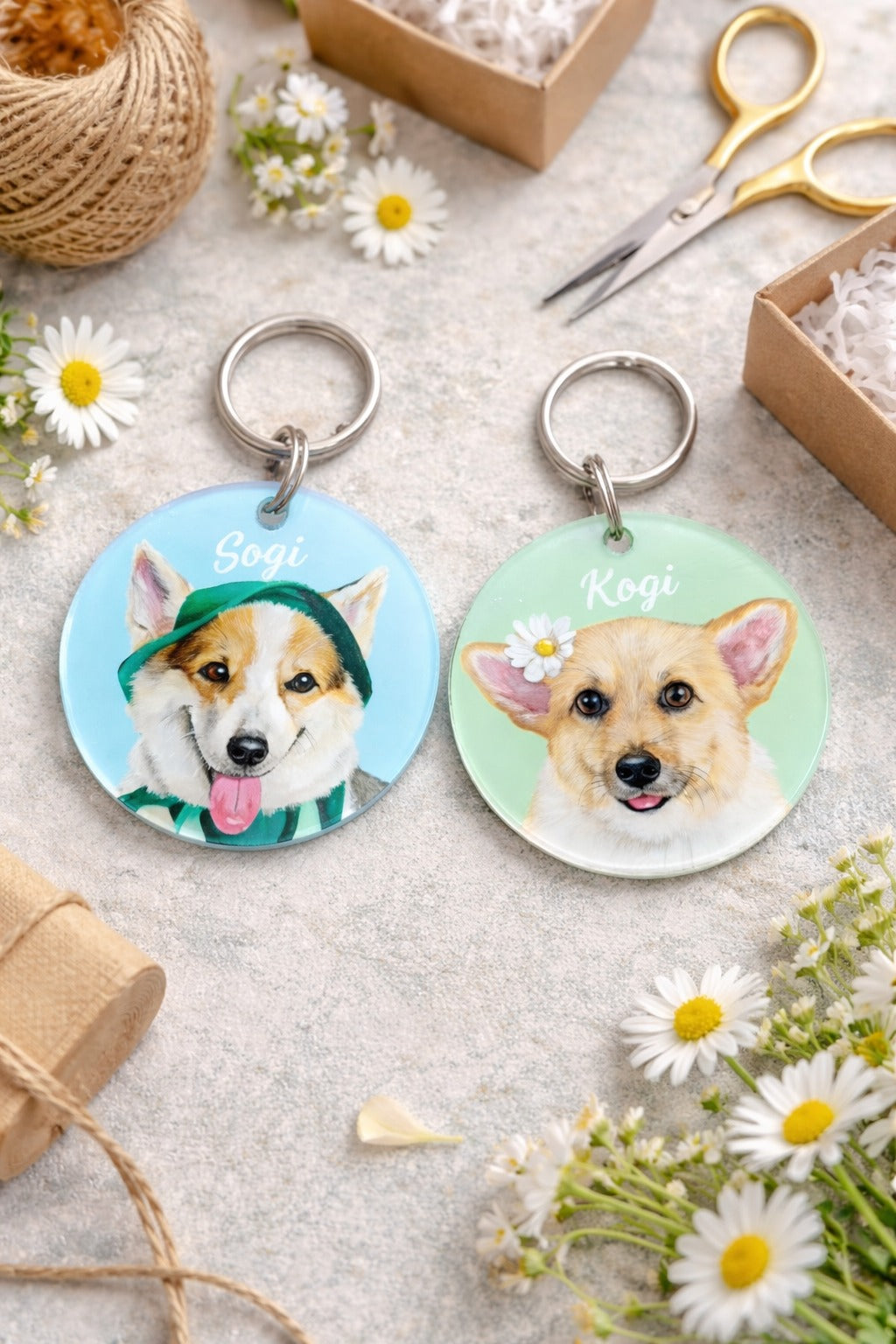 Hand-painted Pet Keychain, Custom Pet Portrait, Pet Gift, Art Keychain, Dog Cat Pet Keychain