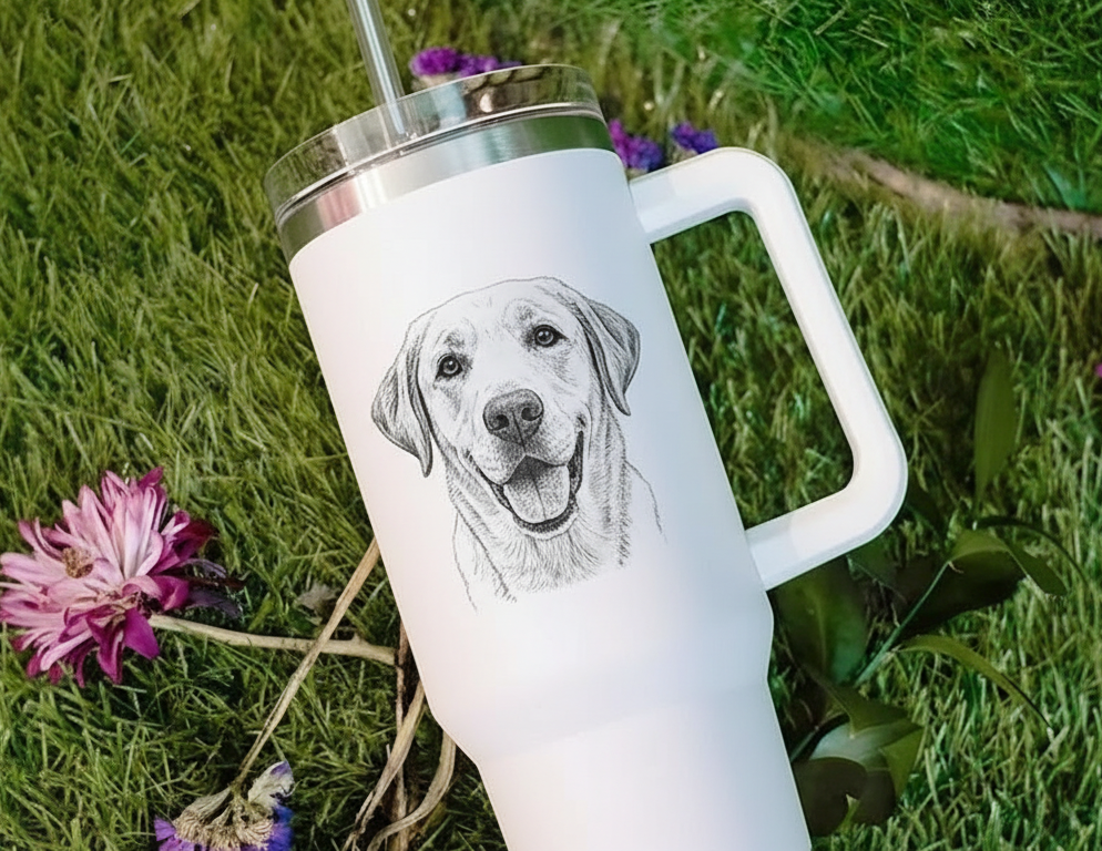 Custom Pet Photo Tumbler 40oz With Handle, Dog Photo Tumbler, Puppies Tumbler with Straw, Dog Lover Tumbler, Favorite Pet Tumbler, Stainless Steel Tumbler
