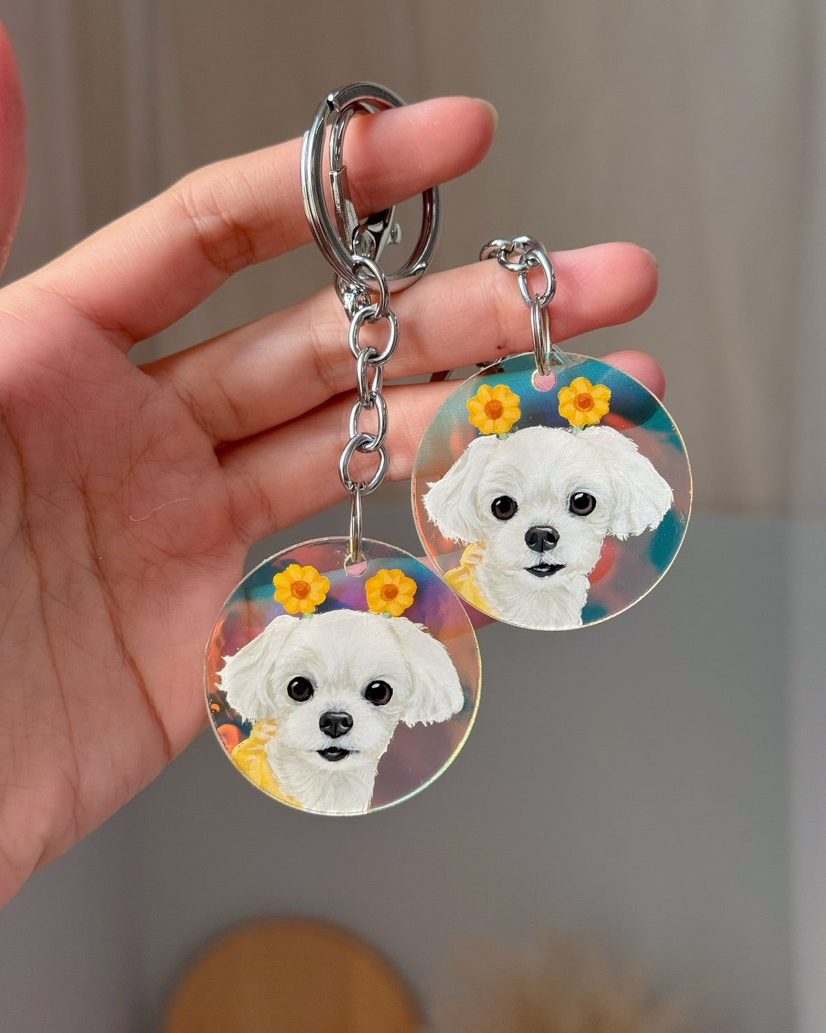 Hand-painted Neon Color - Pet Keychain, Custom Pet Portrait, Pet Gift, Art Keychain, Dog Cat Pet Keychain