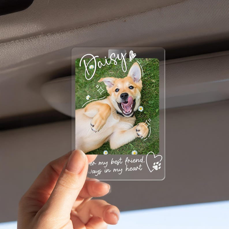 Personalized Dog Car Visor Clip, Custom Dog Cat Photo Car Visor Clip, Pet Loss Memorial, Pet Remembrance Keepsake, Pet Memorial Gift for Car