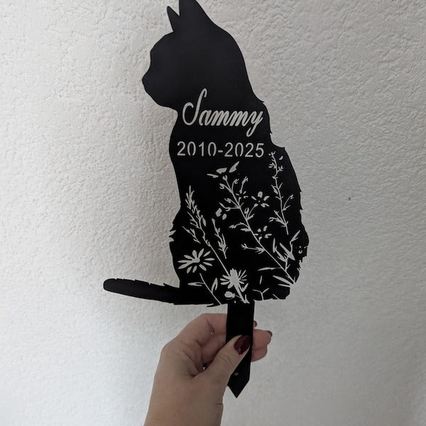 Personalized Flower Cat Memorial Metal Sign, Custom Cat Breed Sign, Pet Memorial Gift, Pet Loss Gift, Remembrance Sign, Metal Garden Decor