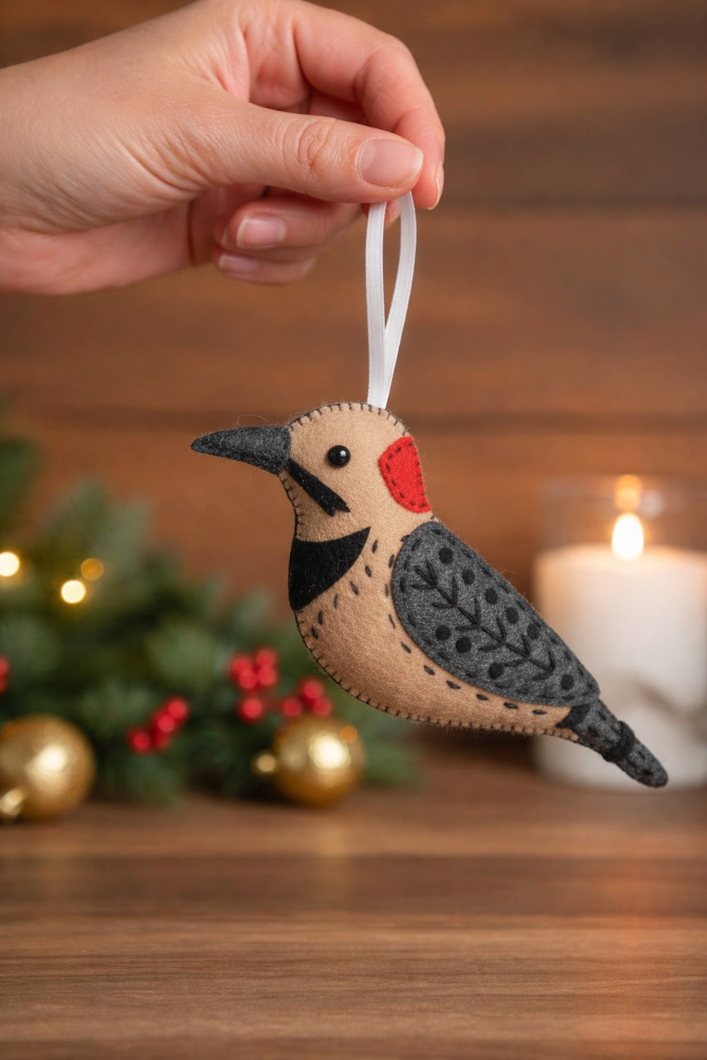 Handmade Felt Birds Ornament, Funny Bird Fabric Ornament Gift, Custom Name Animal Ornament, Hanging Decor, Holiday Ornament
