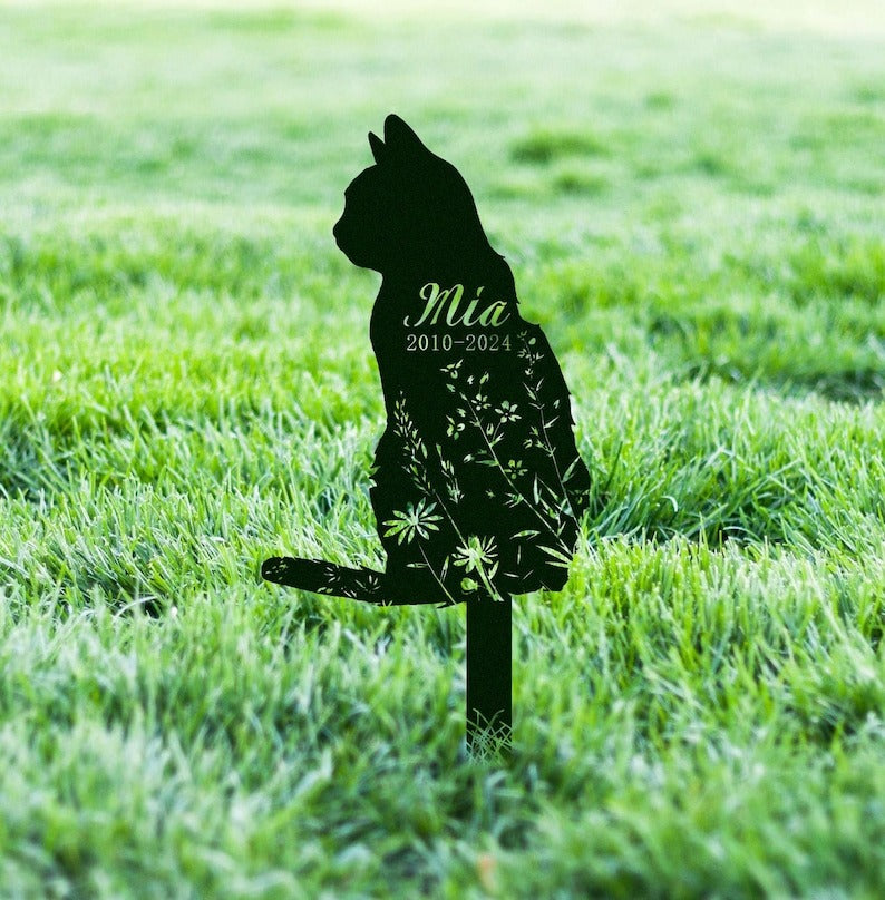 Personalized Flower Cat Memorial Metal Sign, Custom Cat Breed Sign, Pet Memorial Gift, Pet Loss Gift, Remembrance Sign, Metal Garden Decor