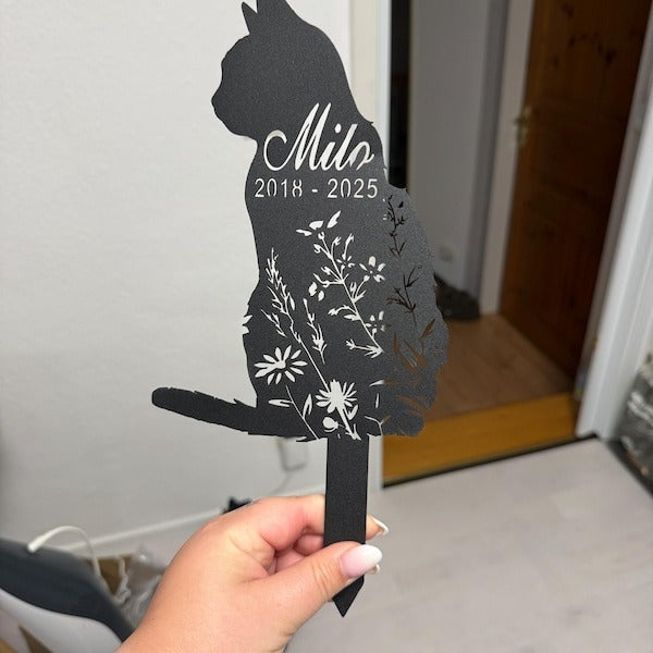 Personalized Flower Cat Memorial Metal Sign, Custom Cat Breed Sign, Pet Memorial Gift, Pet Loss Gift, Remembrance Sign, Metal Garden Decor