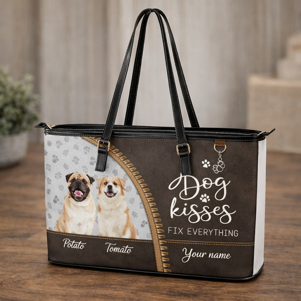 Personalized Dog Kisses Leather Handbag, Dog Love Wallet/Shoulder Bag, Custom Pet Bag, Retro Handbag, Dog Mom Bag Gift