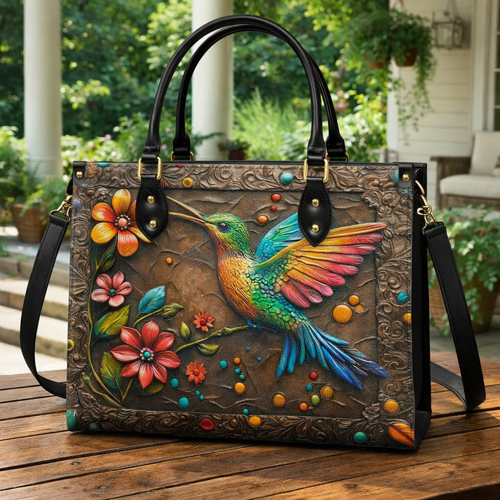 Vintage Hummingbird Leather Handbag, Hummingbird Wallet/Shoulder Bag, Custom Bird Bag, Retro Handbag, Animal Lover Bag