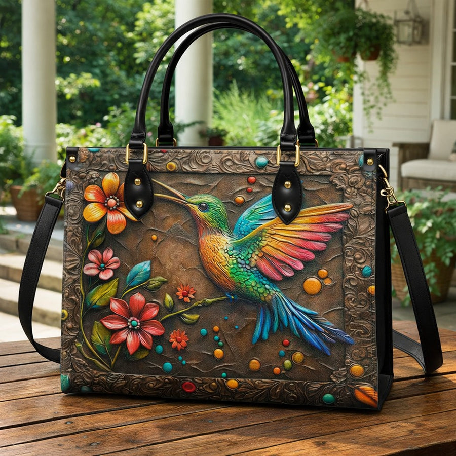 Vintage Hummingbird Leather Handbag, Hummingbird Wallet/Shoulder Bag, Custom Bird Bag, Retro Handbag, Animal Lover Bag