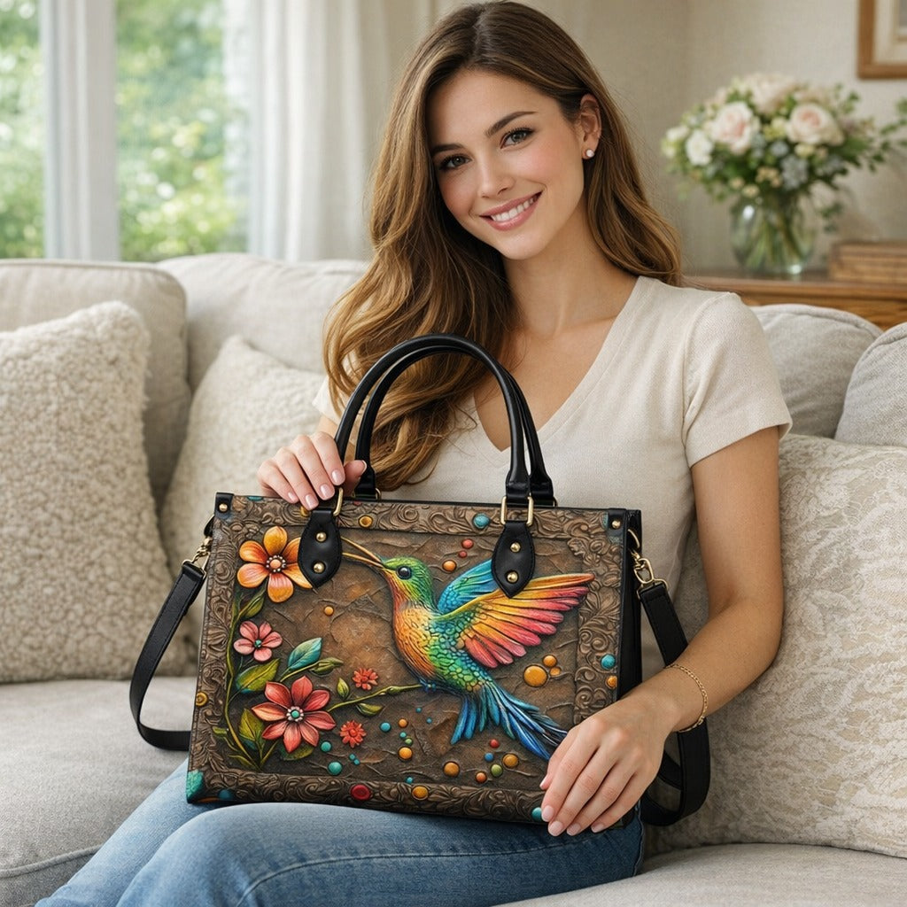 Vintage Hummingbird Leather Handbag, Hummingbird Wallet/Shoulder Bag, Custom Bird Bag, Retro Handbag, Animal Lover Bag