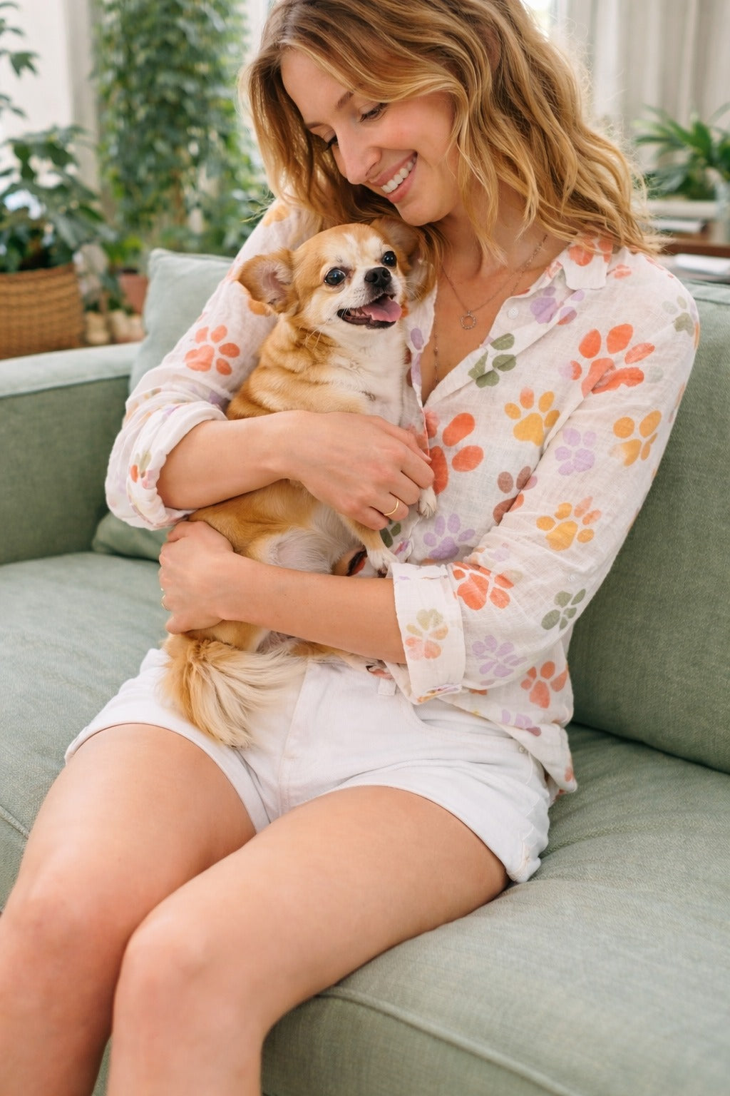 Paw Print Blouse for Women, Dog Lover Shirt, Casual Button Top, Cute Pet Paw Blouse, Gift for Dog Mom