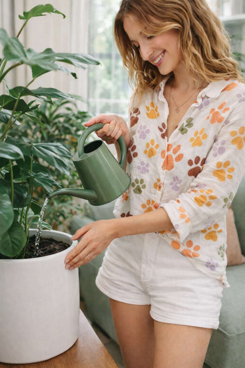Paw Print Blouse for Women, Dog Lover Shirt, Casual Button Top, Cute Pet Paw Blouse, Gift for Dog Mom