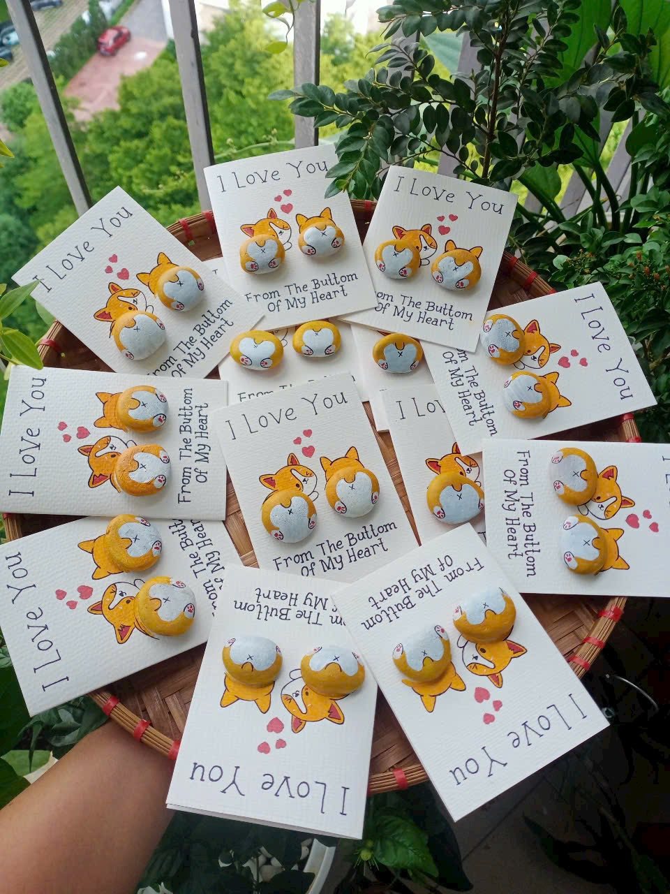 Hand-painted pebble gift cards, custom pet artwork, birthday cards, handmade art cards, Birthday Card