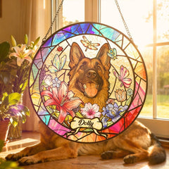 Personalized Pet Portrait Stained Glass Suncatcher, Custom Dog Cat Portrait from Photo, Pet Keepsake, Pet Loss Gift, Memorial For Pet