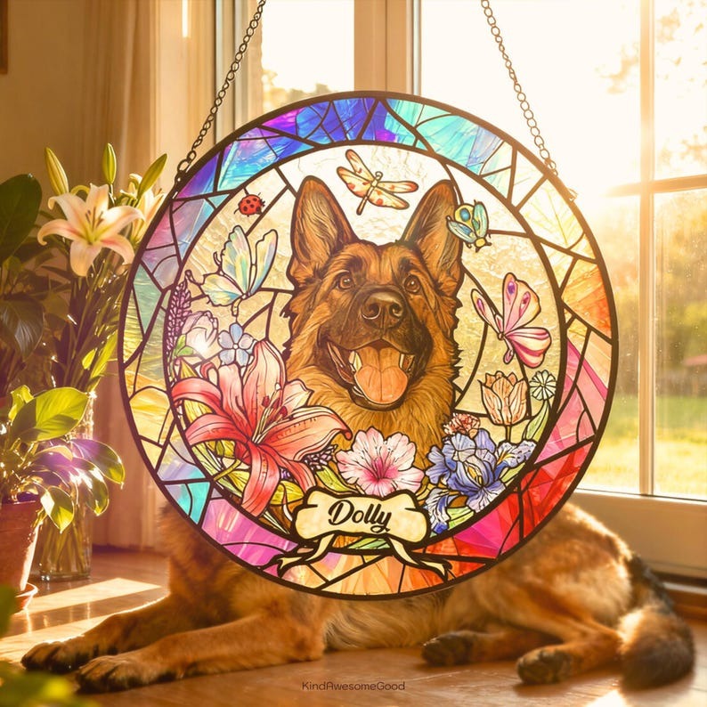 Personalized Pet Portrait Stained Glass Suncatcher, Custom Dog Cat Portrait from Photo, Pet Keepsake, Pet Loss Gift, Memorial For Pet