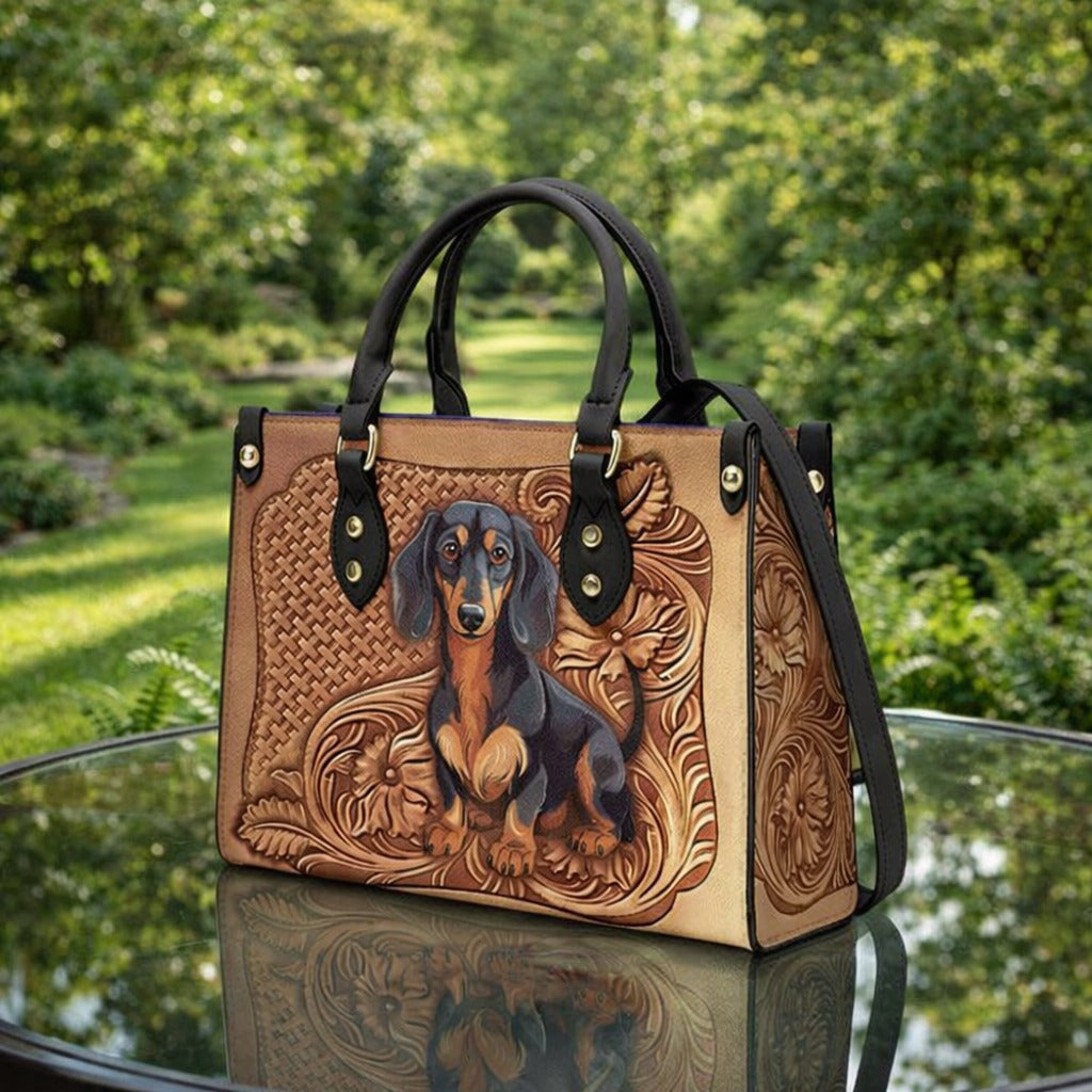 Vintage Dachshund Leather Handbag, Dachshund Wallet/Shoulder Bag, Custom Pet Bag, Retro Handbag, Dog Mom Bag Gift