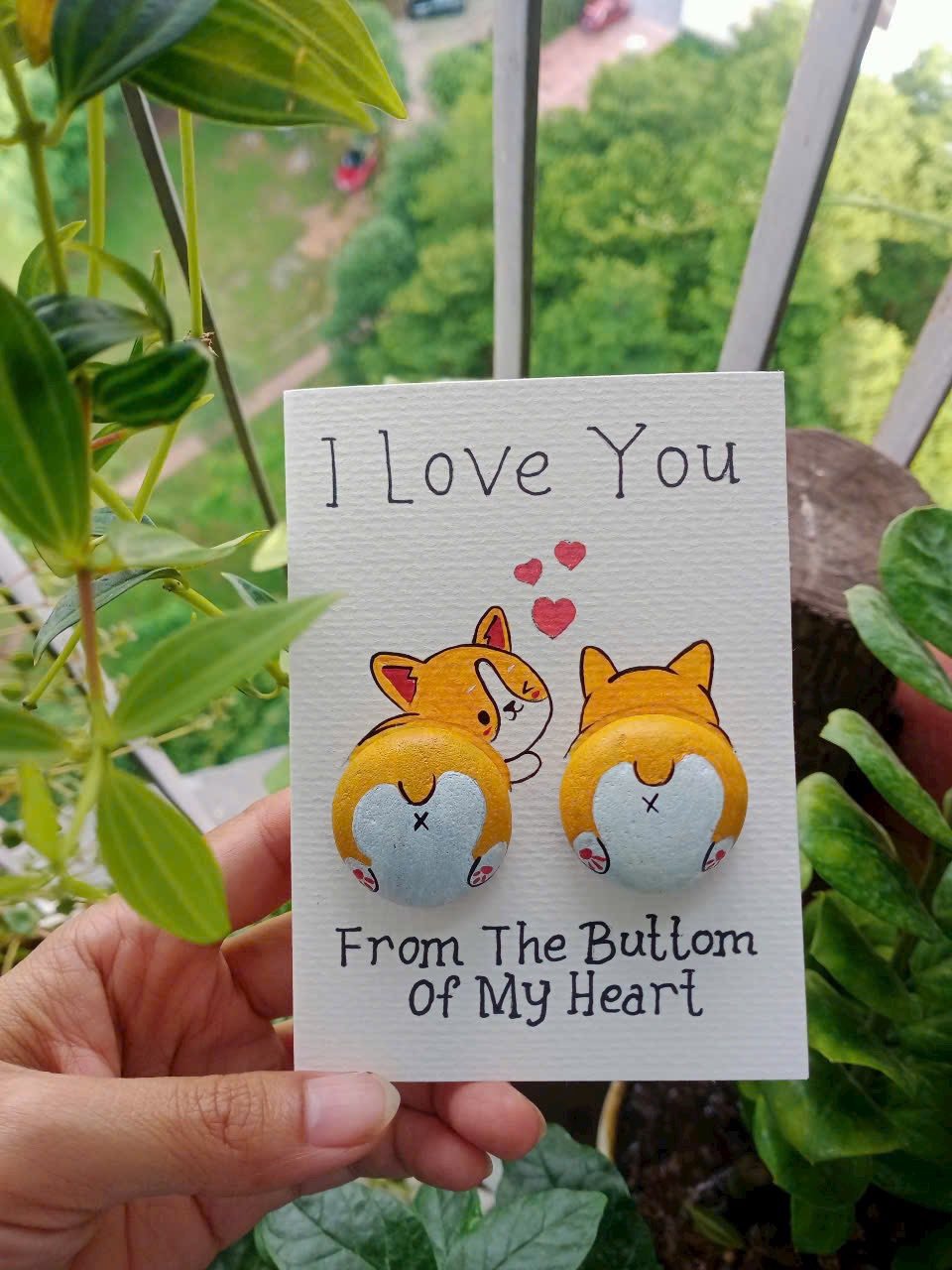 Corgi Butt Pebble Art Card - Personalized Hand-Painted Love Card With Your Message - Gift For Dog Lovers