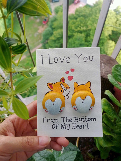 Corgi Butt Pebble Art Card - Personalized Hand-Painted Love Card With Your Message - Gift For Dog Lovers