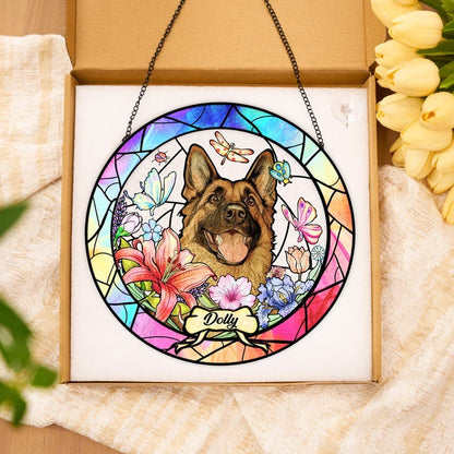 Personalized Pet Portrait Stained Glass Suncatcher, Custom Dog Cat Portrait from Photo, Pet Keepsake, Pet Loss Gift, Memorial For Pet