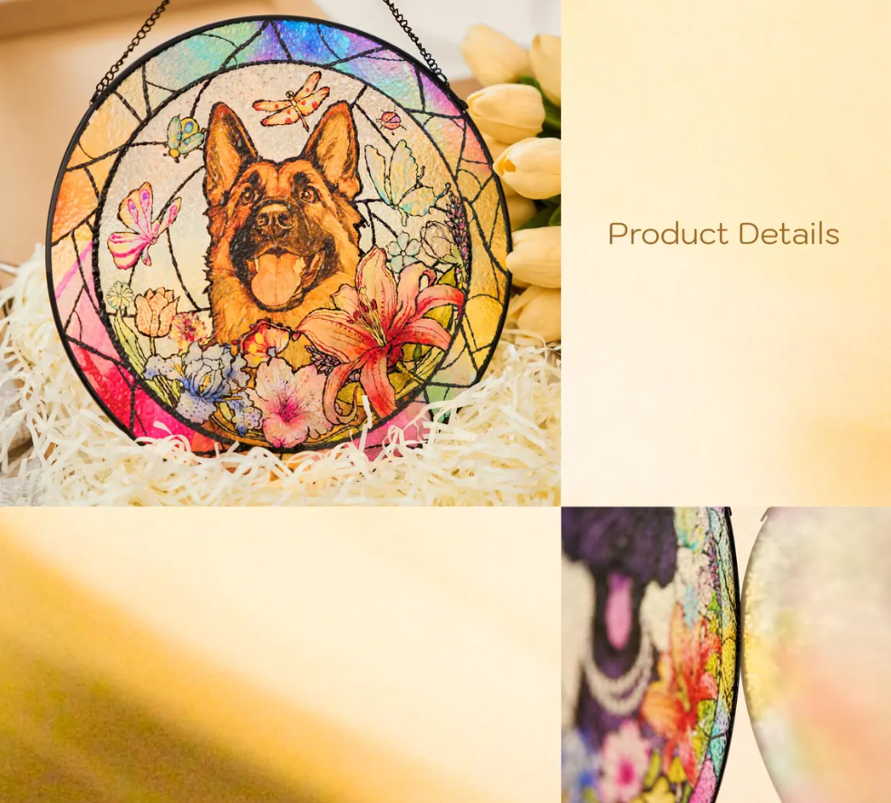 Personalized Pet Portrait Stained Glass Suncatcher, Custom Dog Cat Portrait from Photo, Pet Keepsake, Pet Loss Gift, Memorial For Pet