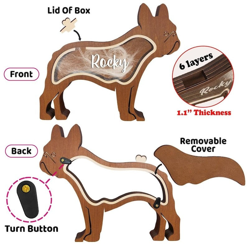 Custom Wooden Pet Fur Keepsake Box Picture Frame, Pet Paw Memorial Box, Pet Ashes Teeth Hair Box Pet Lover Sculpture Paw Print Memorial