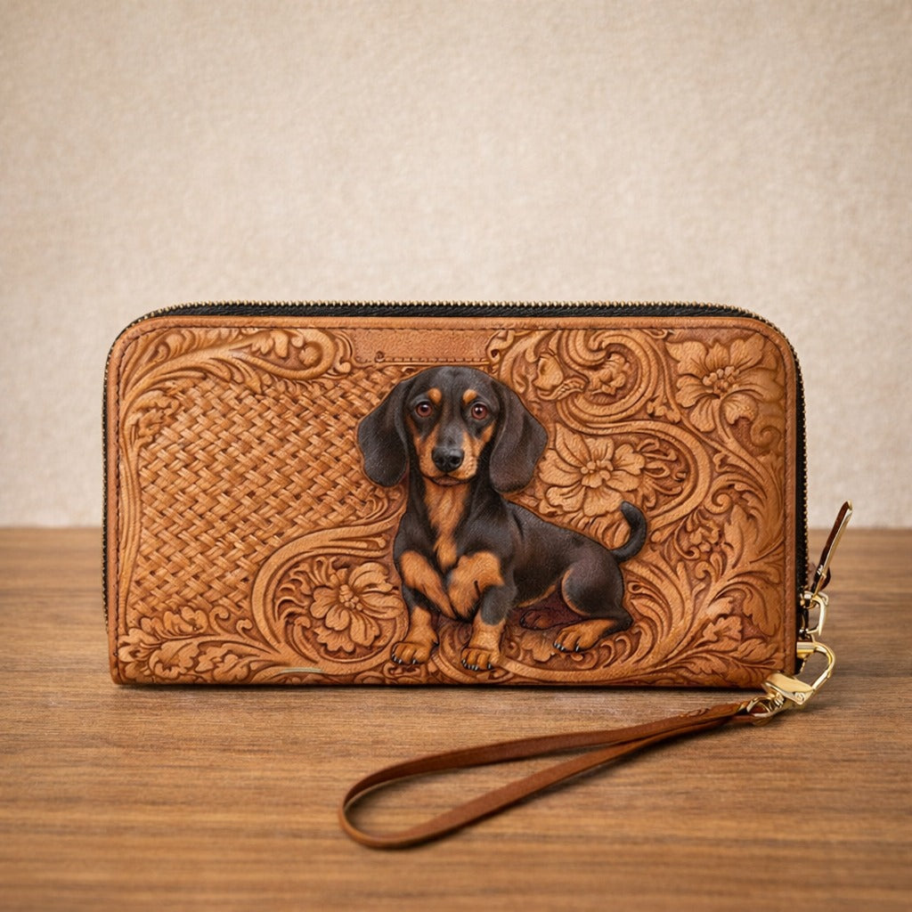 Vintage Dachshund Leather Handbag, Dachshund Wallet/Shoulder Bag, Custom Pet Bag, Retro Handbag, Dog Mom Bag Gift