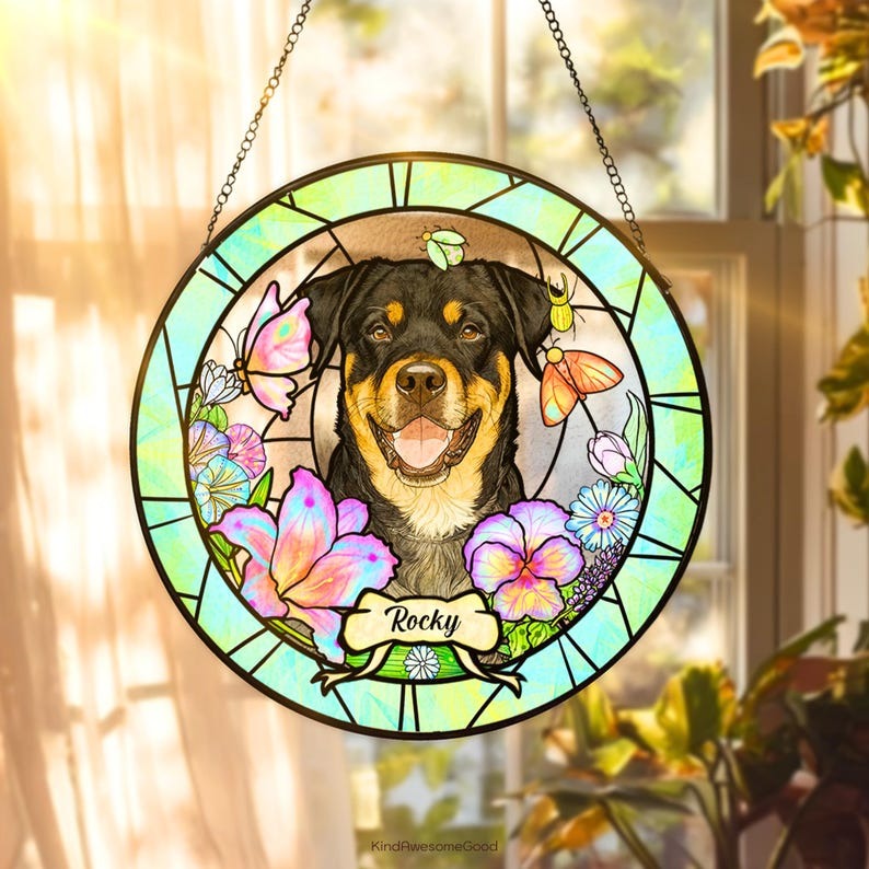 Personalized Pet Portrait Stained Glass Suncatcher, Custom Dog Cat Portrait from Photo, Pet Keepsake, Pet Loss Gift, Memorial For Pet